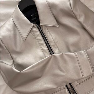 MANGO Silver Faux Leather Zip Jacket